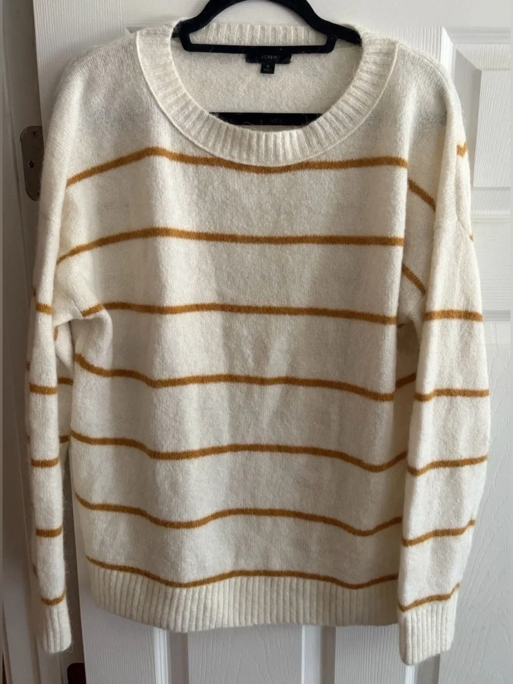 J. Crew 31% alpaca 11% wool Ivory Striped Crewneck Pullover Sweater fall men's S